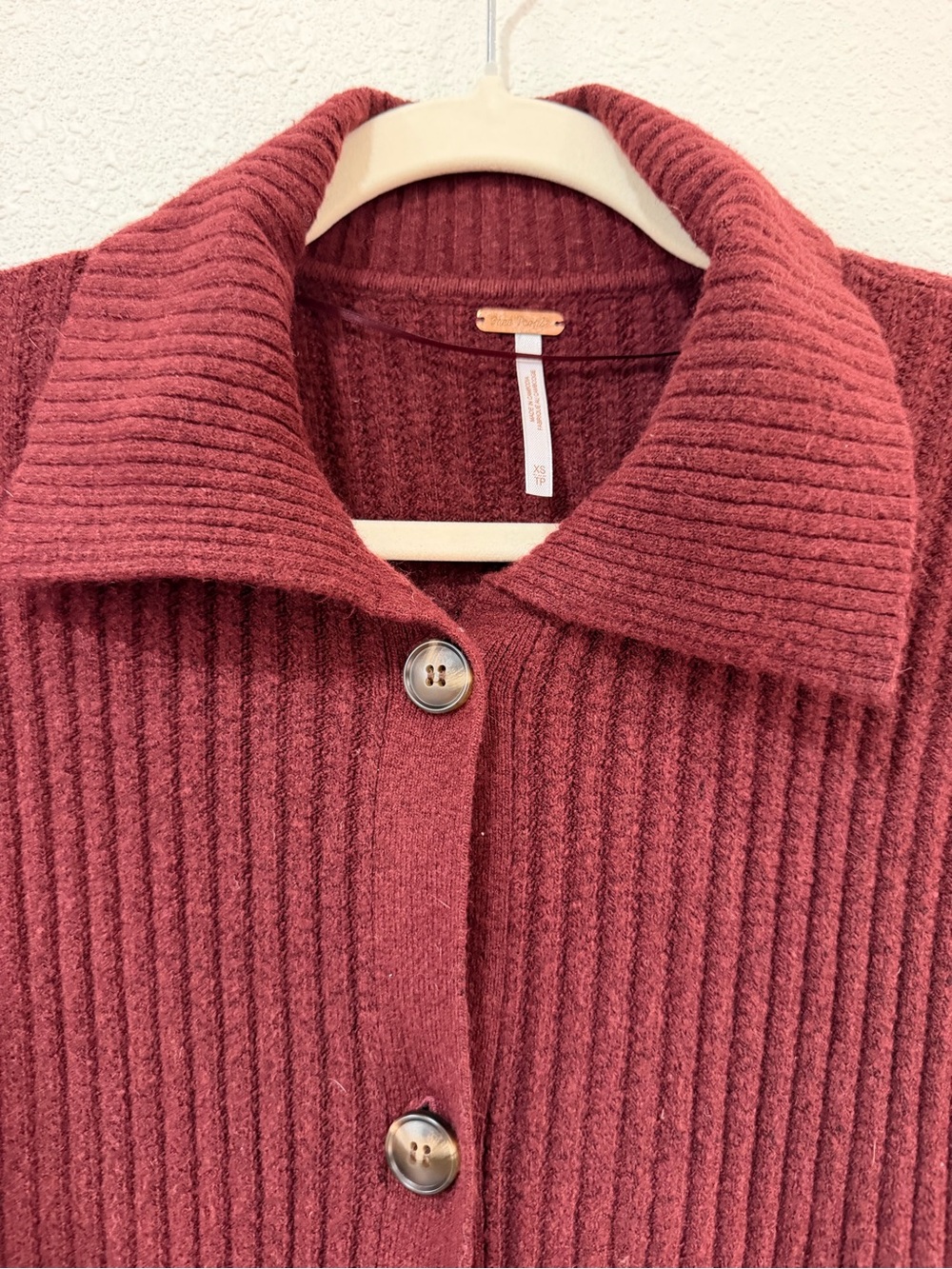 Free People Emmy Cardi Burgundy Matter Root Full Length Cardigan Womens Size XS - Picture 5 of 7